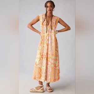 NWT Anthropologie Maeve Printed V-Neck Tunic Dress Size XL